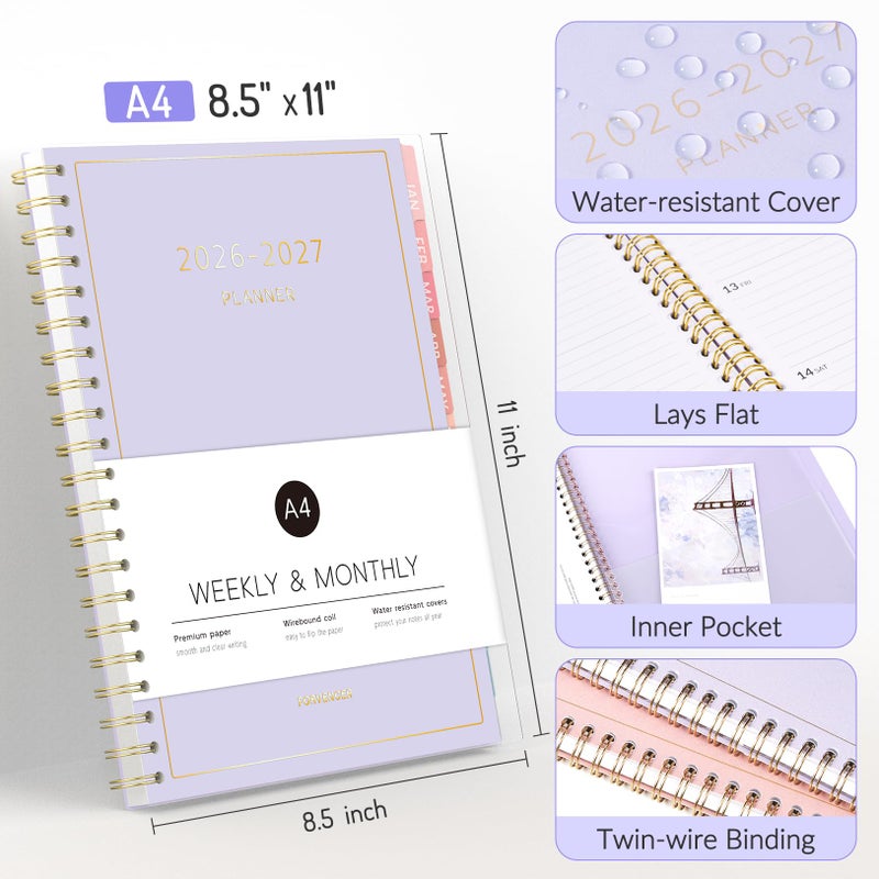 Forvencer Planner 2026-2027, 17 Month Weekly and Monthly Calendar Planner, Jan 2026 -May 2027, 8.5"" x 11"", Daily Agenda Book with Tabs, College School Supplies for Student Teacher Home, A4, Pink - Image 2